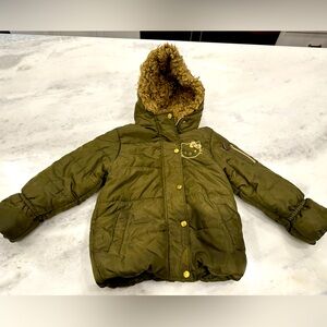 Hello Kitty winter ski snowboard snow puffer jacket with faux fur lined hood